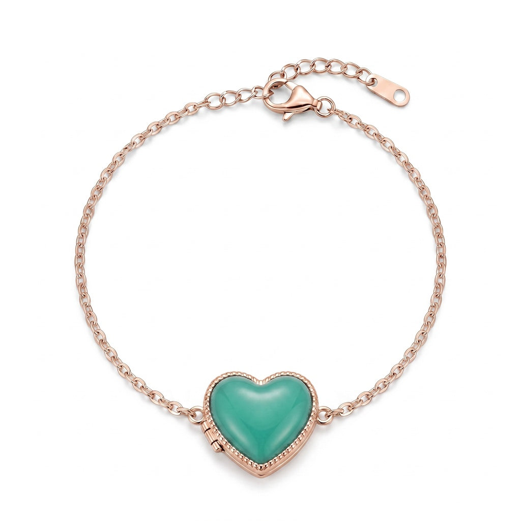Personalized Heart Photo Locket Bracelet - Rose Gold And Green