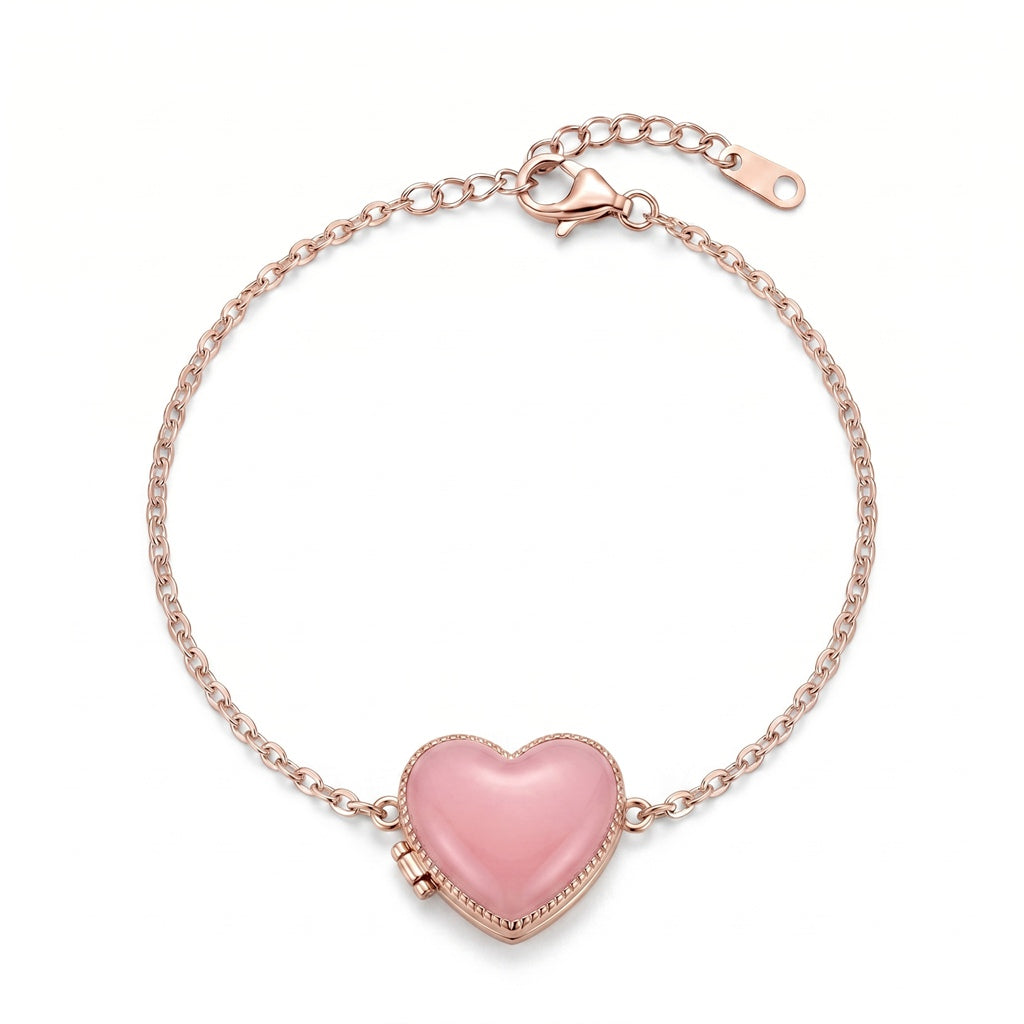 Personalized Heart Photo Locket Bracelet - Rose Gold And Pink