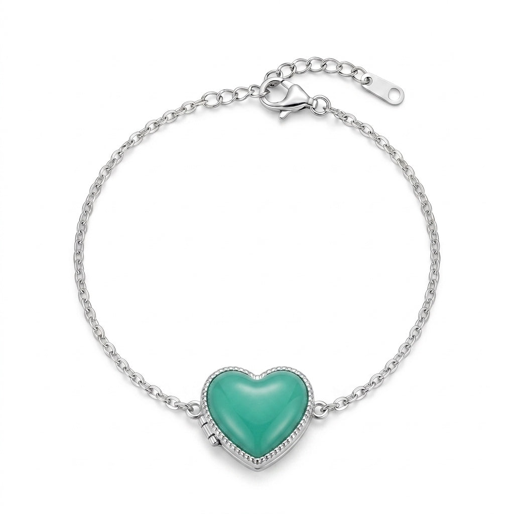 Personalized Heart Photo Locket Bracelet - Silver And Green