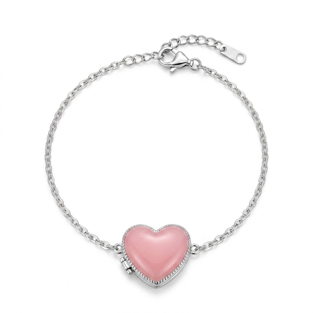 Personalized Heart Photo Locket Bracelet - Silver And Pink