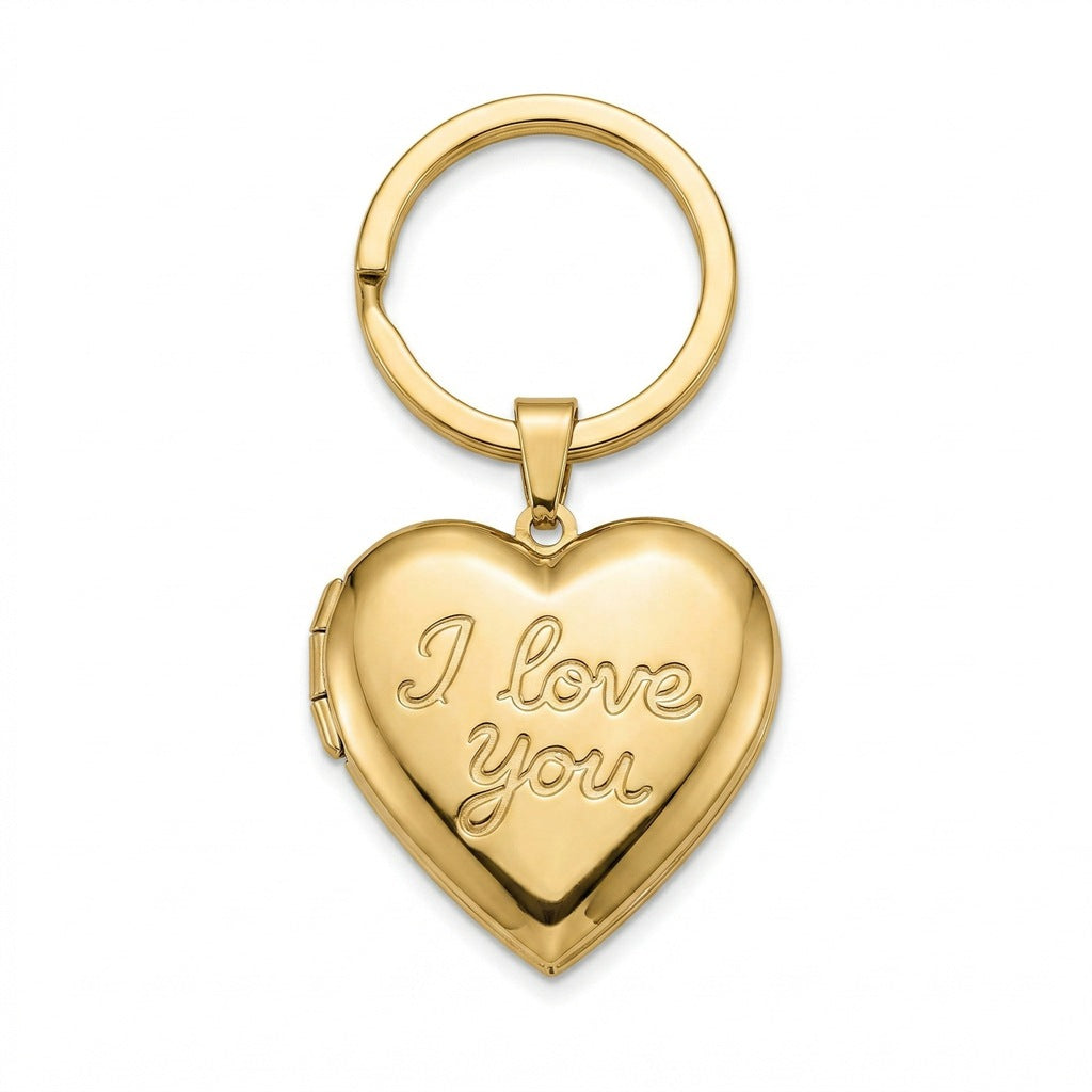 Personalized Heart Photo Locket Keychain With I Love You - Gold