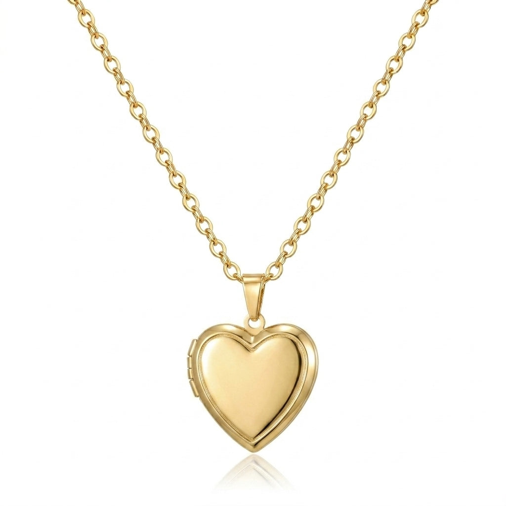 Personalized Heart Photo Locket Necklace - Gold