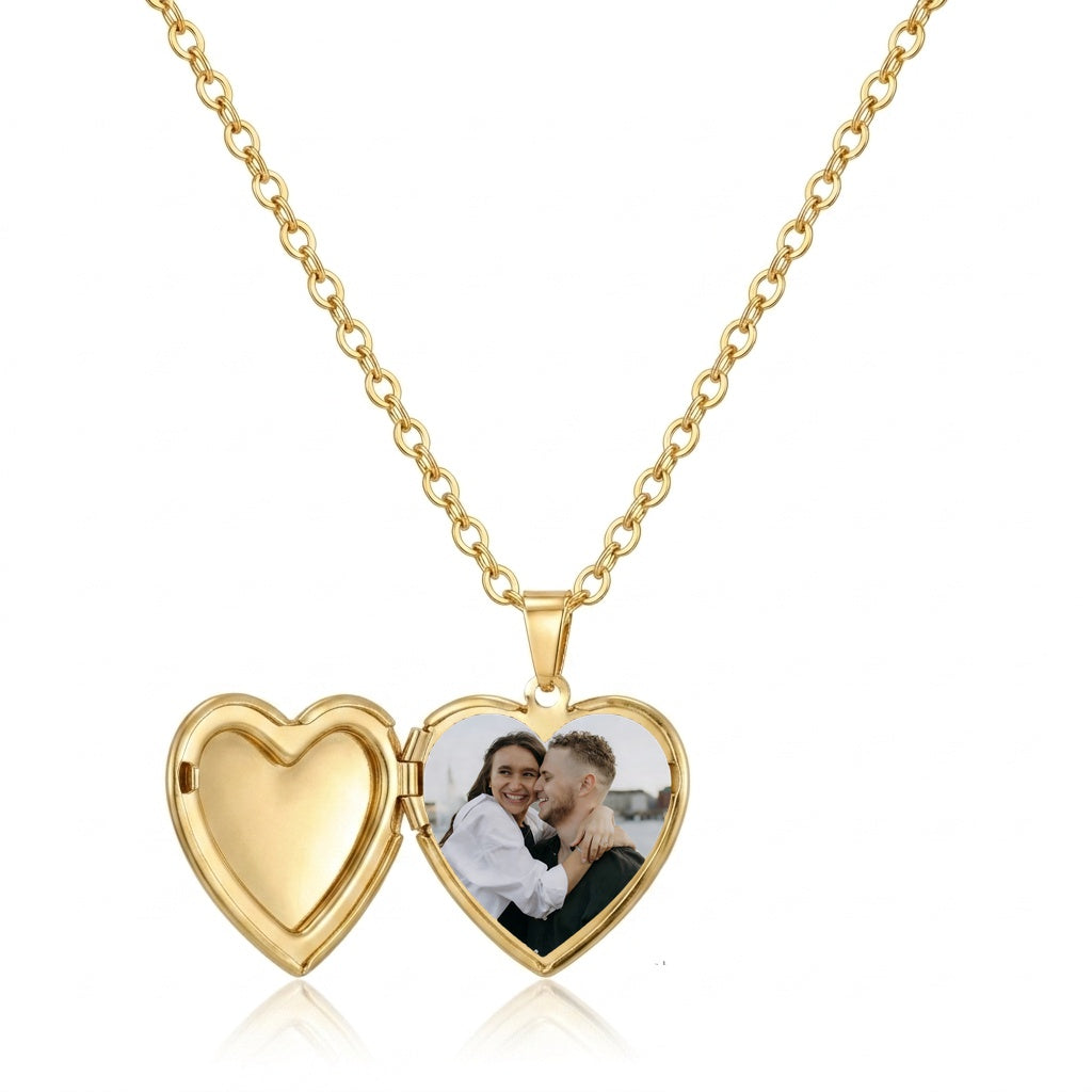 Personalized Heart Photo Locket Necklace - Gold1