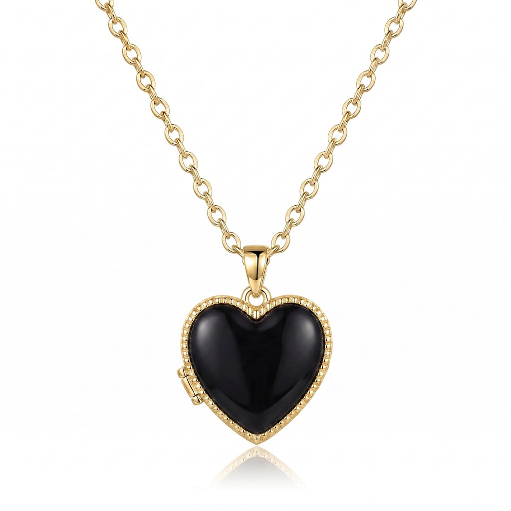 Personalized Heart Photo Locket Necklace - Gold And Black