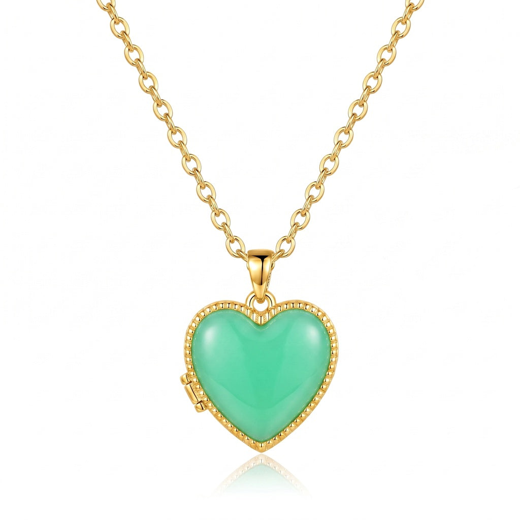 Personalized Heart Photo Locket Necklace - Gold And Green