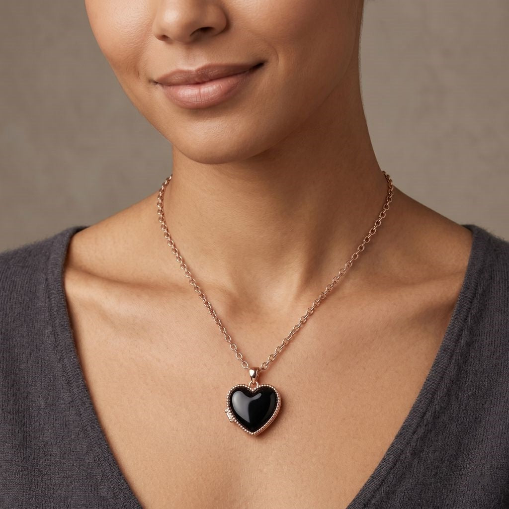 Personalized Heart Photo Locket Necklace - Rose Gold And Black1