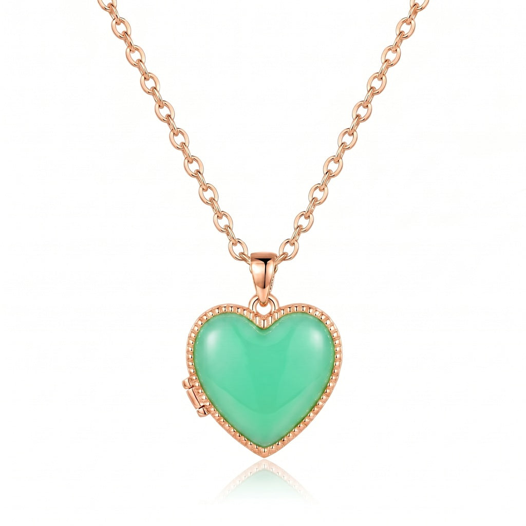 Personalized Heart Photo Locket Necklace - Rose Gold And Green