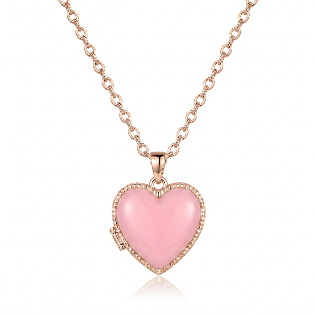 Personalized Heart Photo Locket Necklace - Rose Gold And Pink