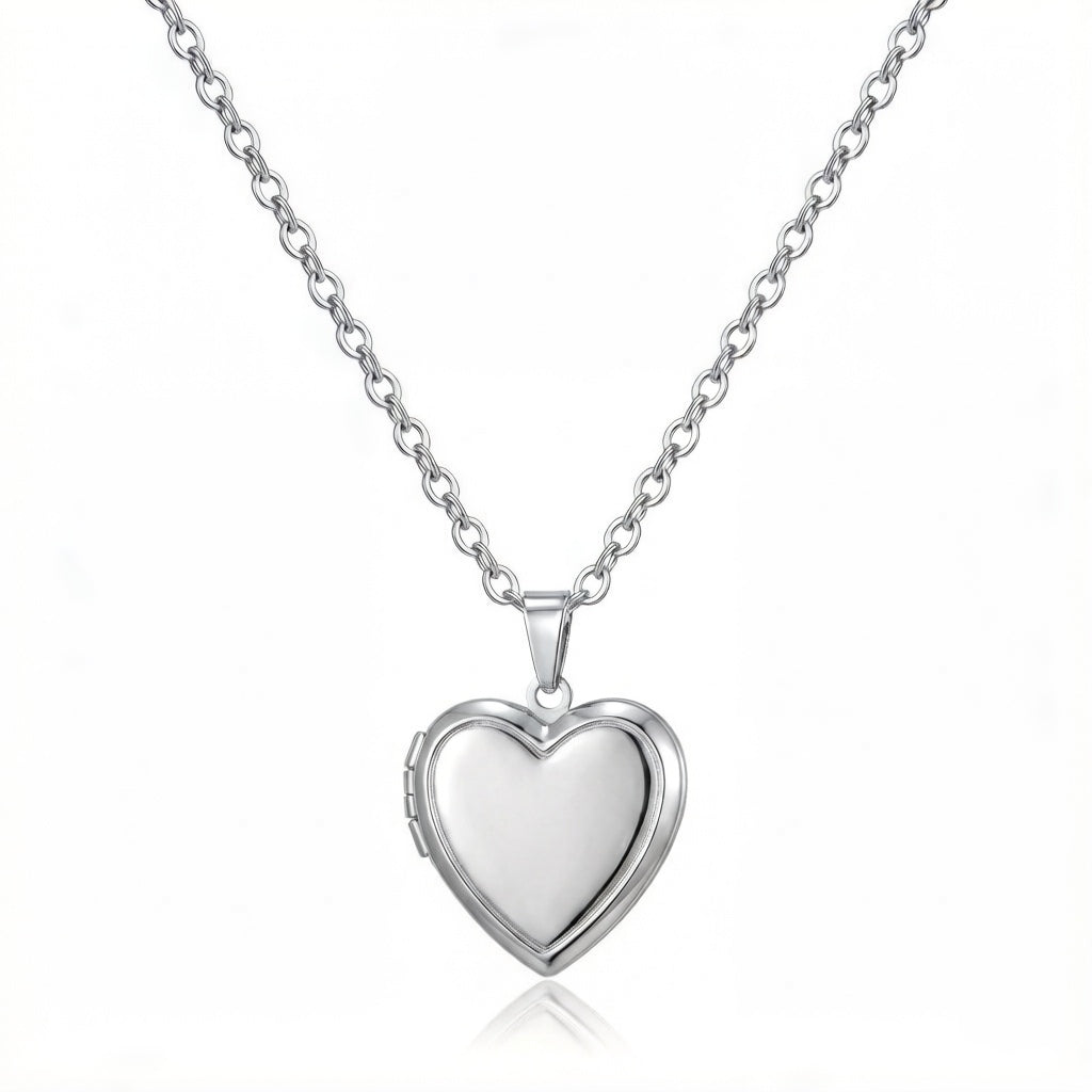 Personalized Heart Photo Locket Necklace - Silver