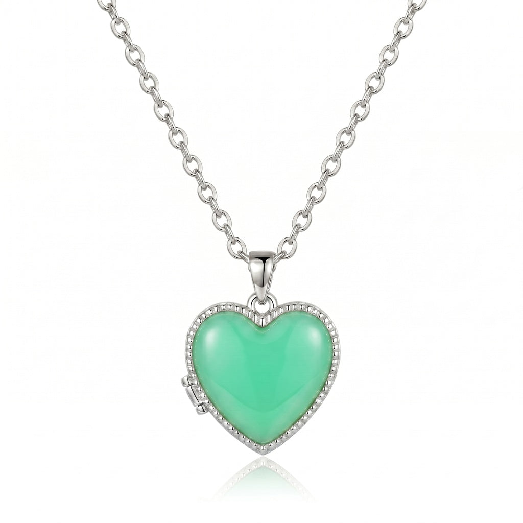 Personalized Heart Photo Locket Necklace - Silver And Green