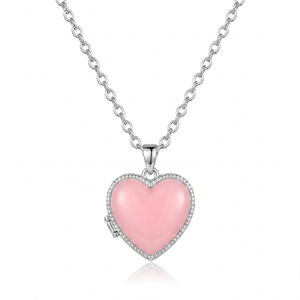 Personalized Heart Photo Locket Necklace - Silver And Pink