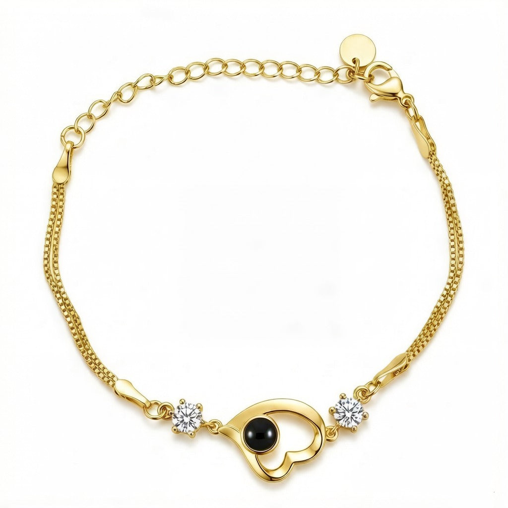Personalized Heart Photo Projection Bracelet - Gold