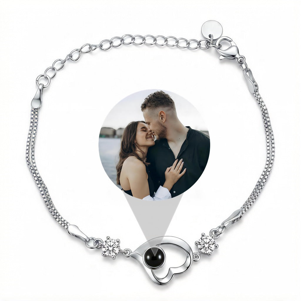 Personalized Heart Photo Projection Bracelet - Silver