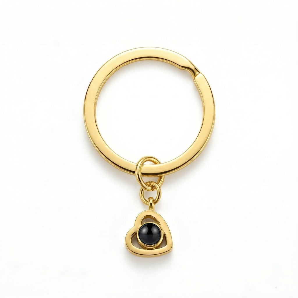 Personalized Heart Photo Projection Keychain - Gold