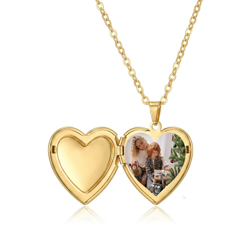Personalized Heart Scrollwork Heart Photo Locket Necklace - Gold1