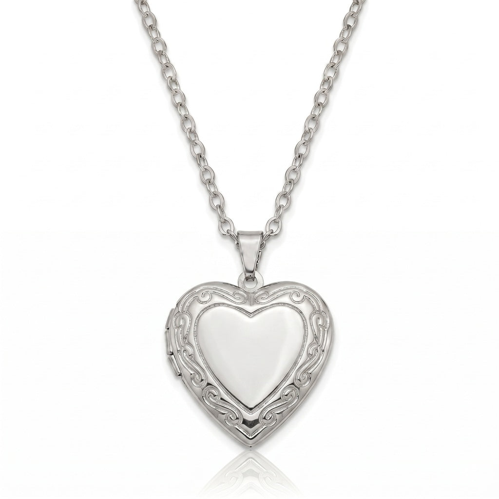 Personalized Heart Scrollwork Heart Photo Locket Necklace - Silver