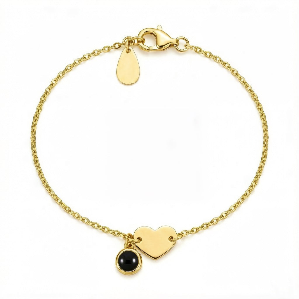 Personalized Heart and Circle Photo Projection Bracelet - Gold