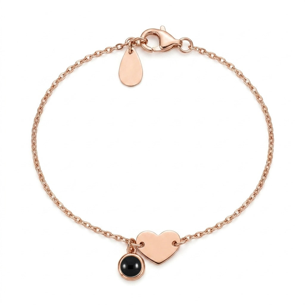 Personalized Heart and Circle Photo Projection Bracelet - Rose Gold