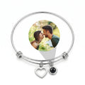 Personalized Hollow Heart Photo Projection Bangle Bracelet - Silver