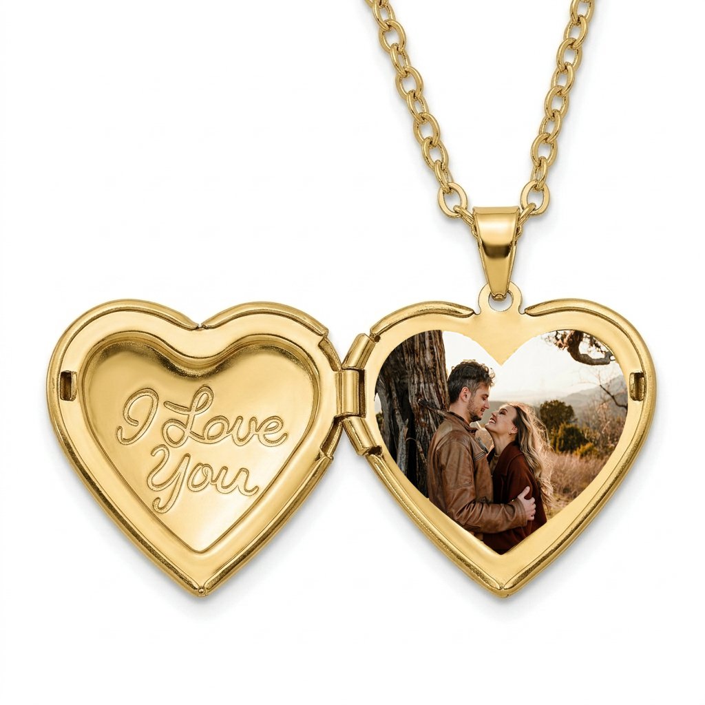 Personalized "I Love You" Heart Photo Locket Necklace - Gold1