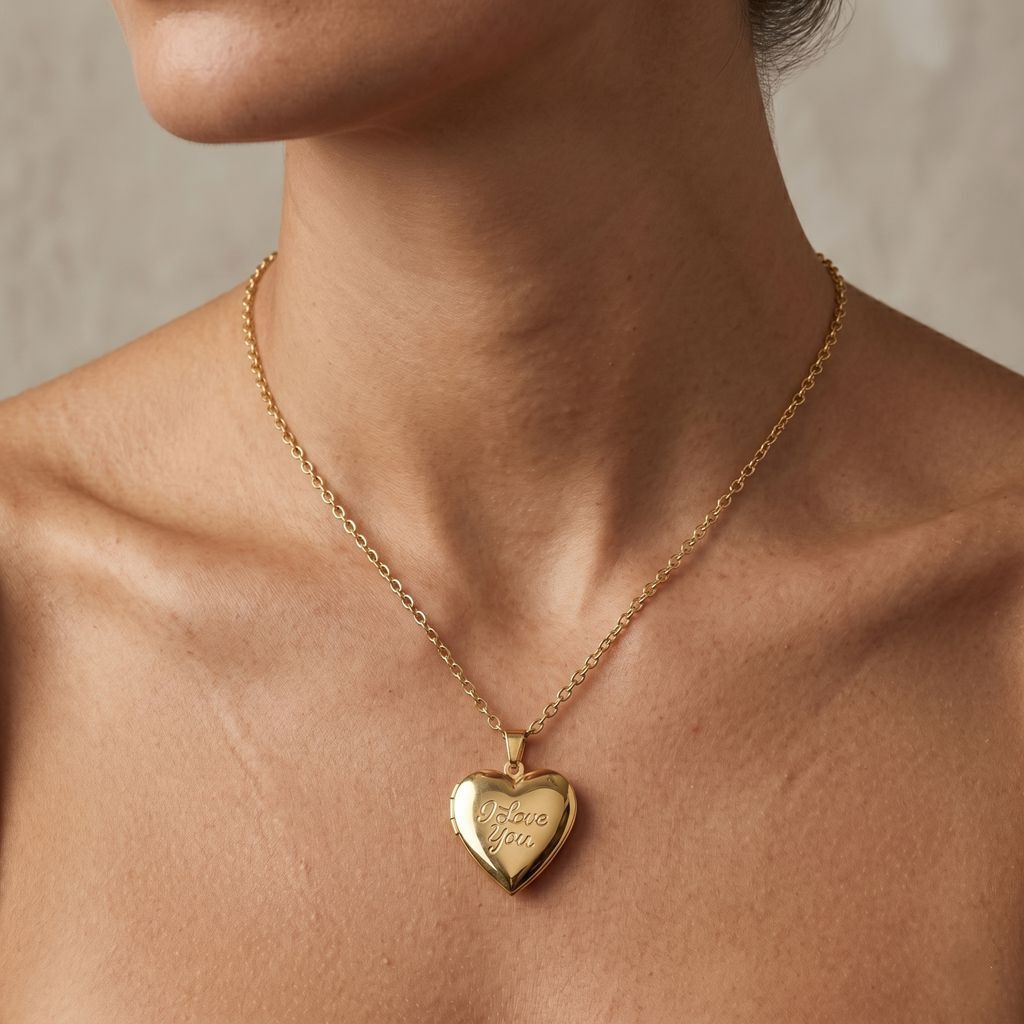 Personalized "I Love You" Heart Photo Locket Necklace - Gold3