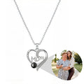 Personalized I Love You Mom Heart Photo Projection Necklace - Silver