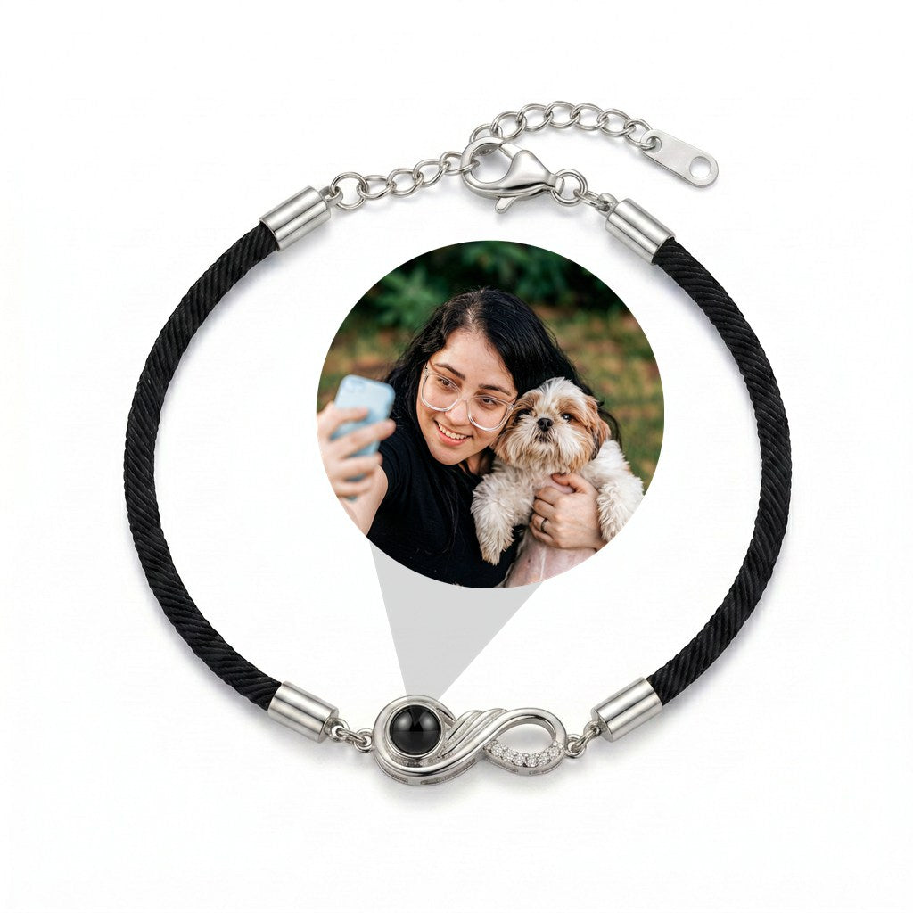 Personalized Infinity Photo Projection Bracelet - Black And Silver