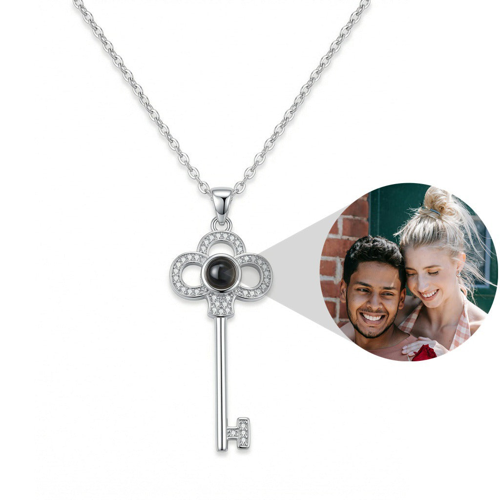 Personalized Key Pendant Photo Projection Necklace - Silver