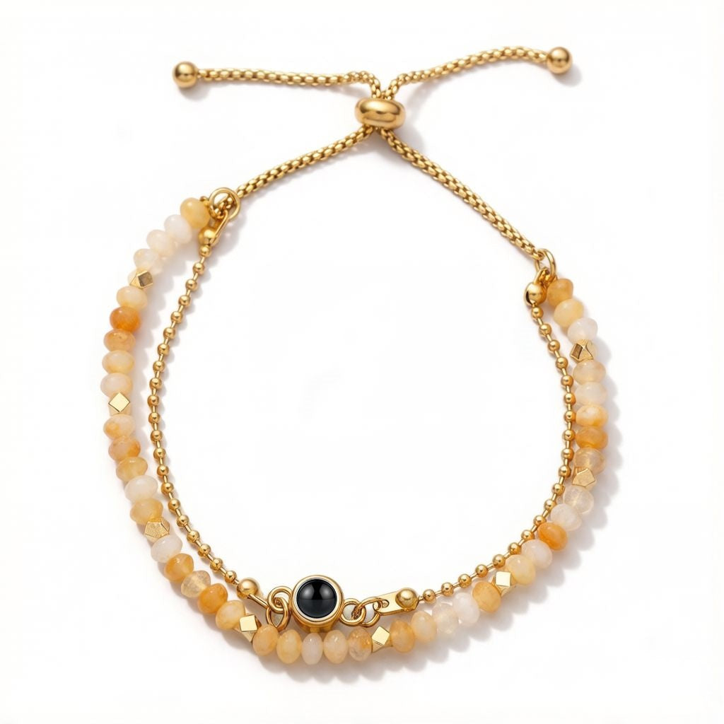 Personalized Layered Snake Chain Photo Projection Bracelet - Honey Yellow