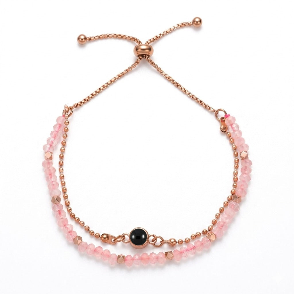 Personalized Layered Snake Chain Photo Projection Bracelet - Rose Quartz