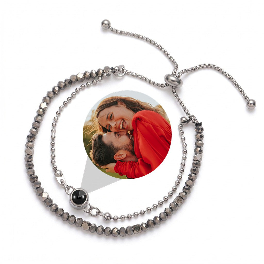 Personalized Layered Snake Chain Photo Projection Bracelet - Silver