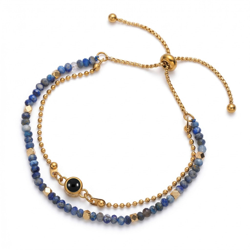 Personalized Layered Snake Chain Photo Projection Bracelet - Sodalite
