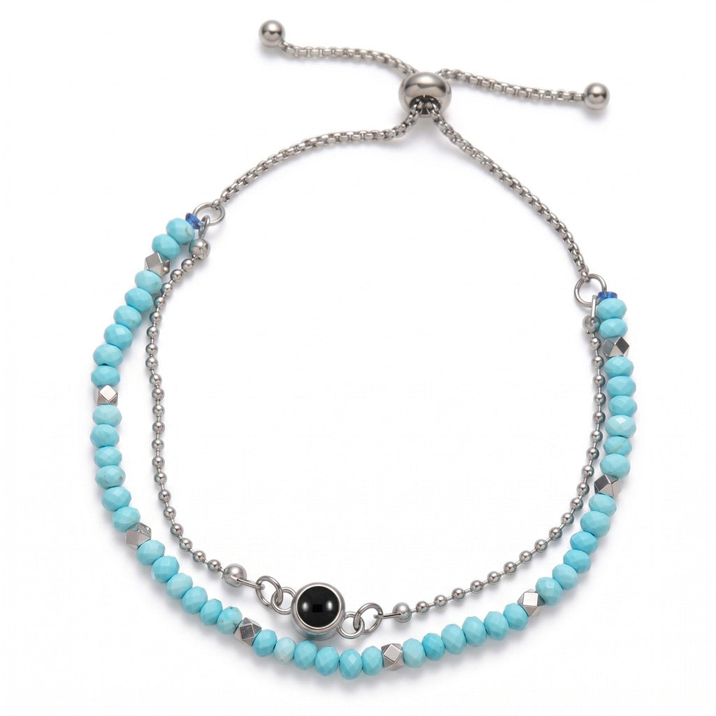 Personalized Layered Snake Chain Photo Projection Bracelet - 
Turquoise