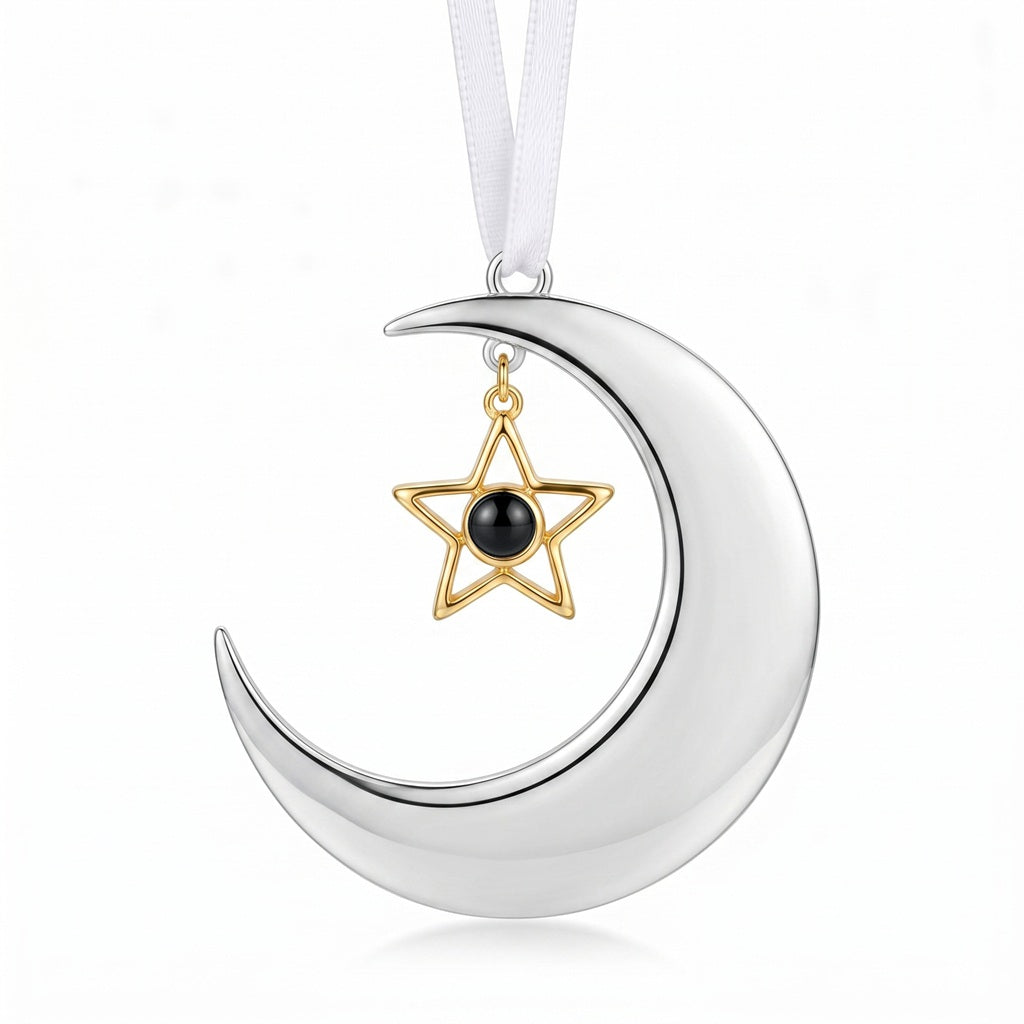 Personalized Moon And Star Photo Projection Ornament - Silver