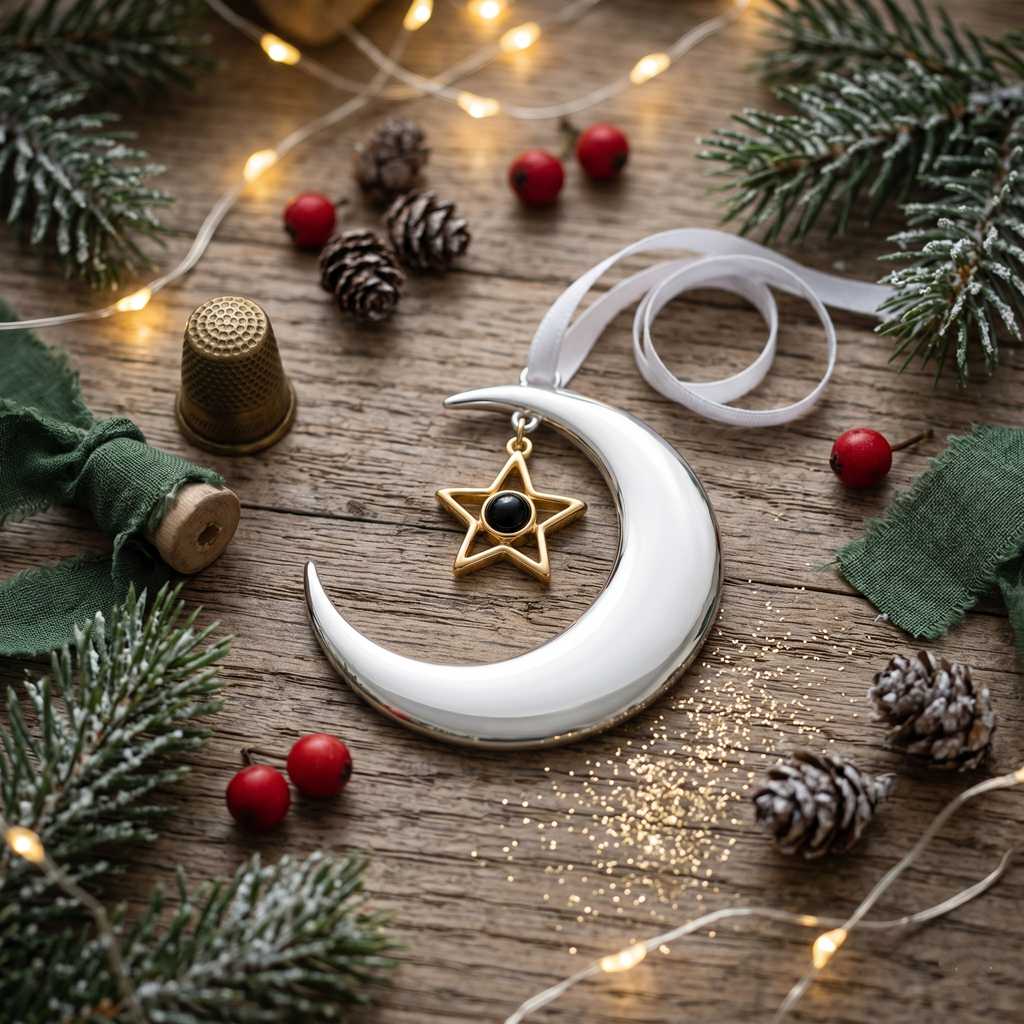 Personalized Moon And Star Photo Projection Ornament - Silver