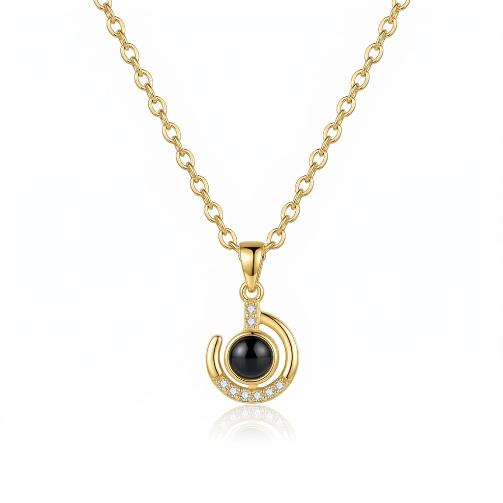 Personalized Moon Photo Projection Necklace - Gold