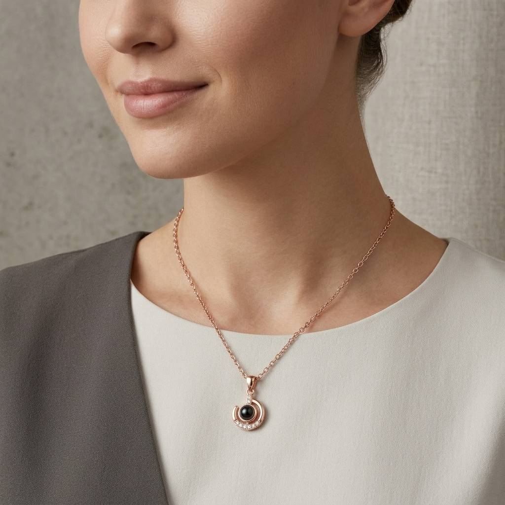 Personalized Moon Photo Projection Necklace - Gold1