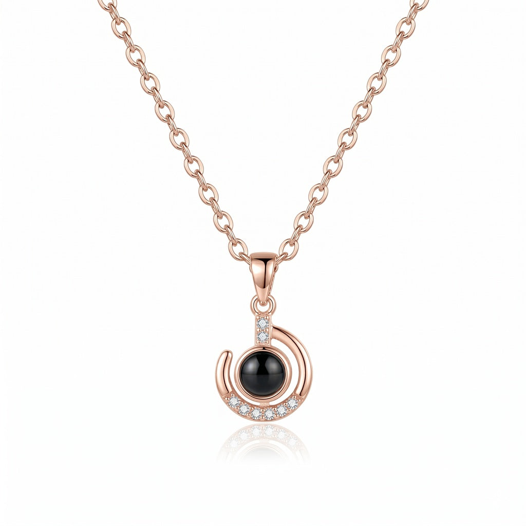 Personalized Moon Photo Projection Necklace - Rose Gold