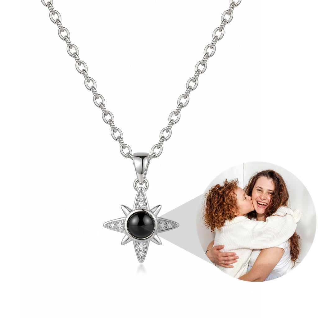 Personalized North Star Photo Projection Necklace - Silver