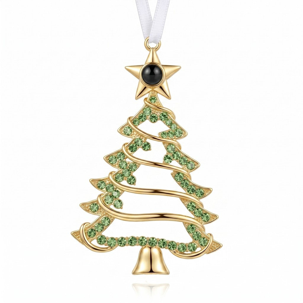 Personalized Openwork Christmas Tree Photo Projection Ornament - Gold & Green