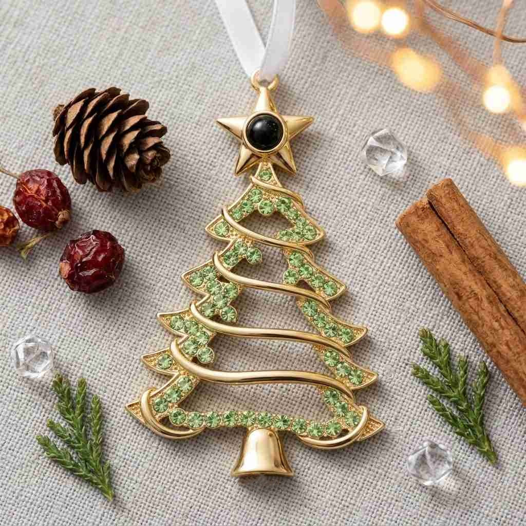 Personalized Openwork Christmas Tree Photo Projection Ornament - Gold & Green1