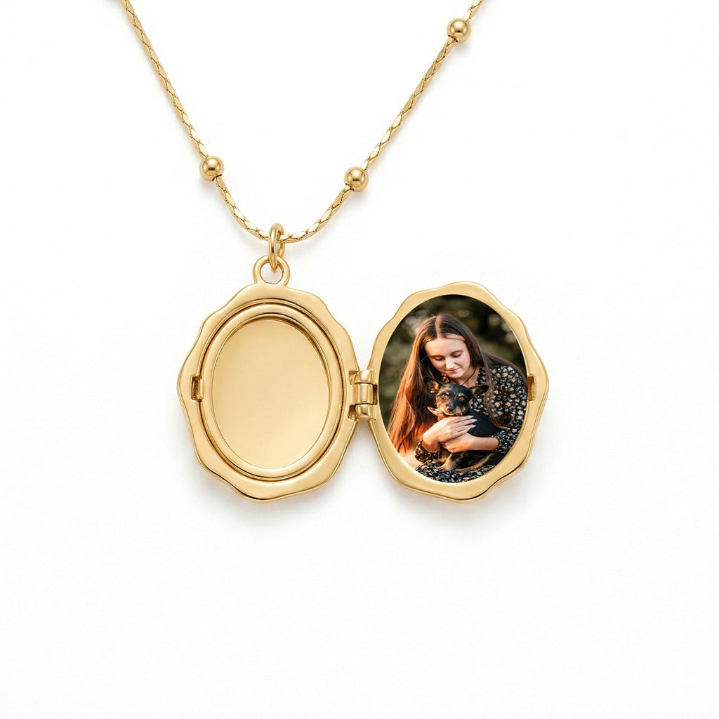 Personalized Oval Angel Photo Locket Necklace - Gold1