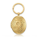 Personalized Oval Floral-Engraved Photo Locket Keychain -Gold