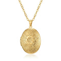 Personalized Oval Floral-Engraved Photo Locket Necklace - Gold