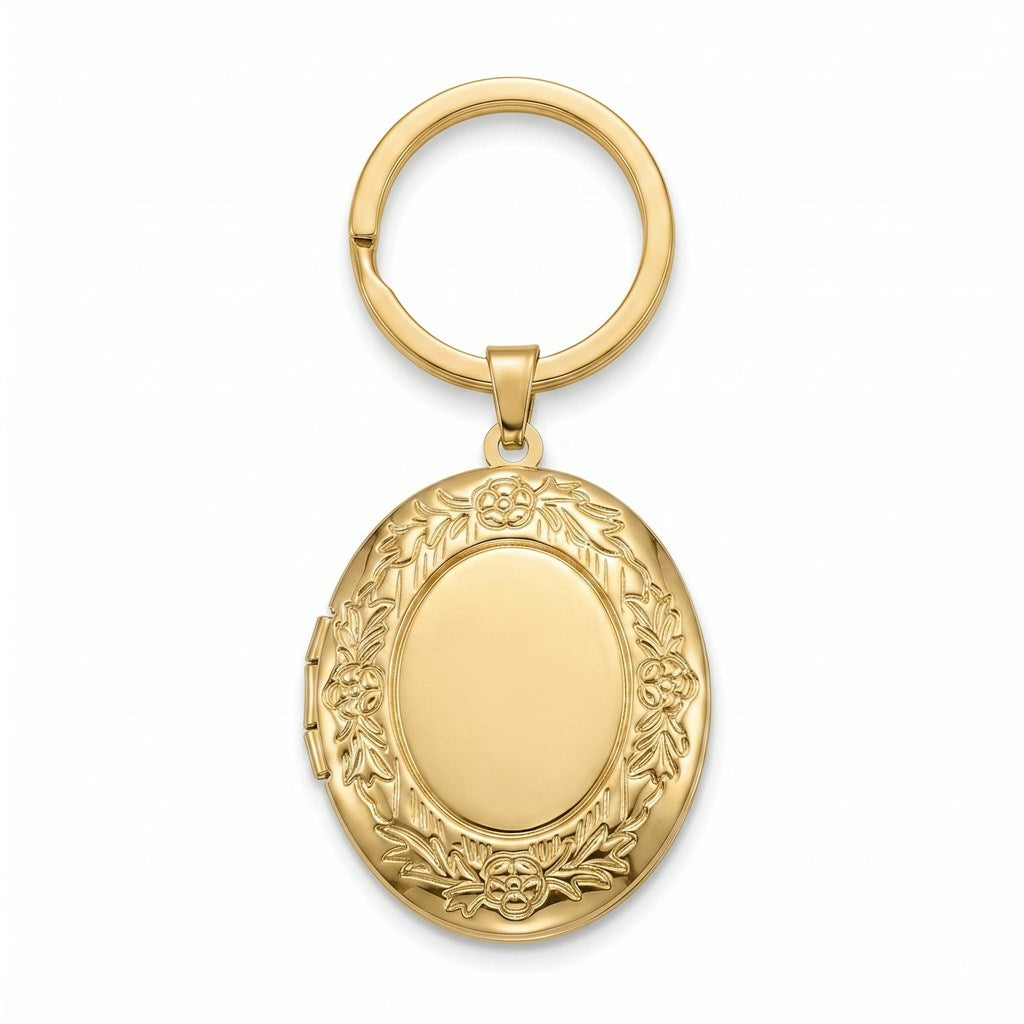 Personalized Oval Floral Photo Locket Keychain