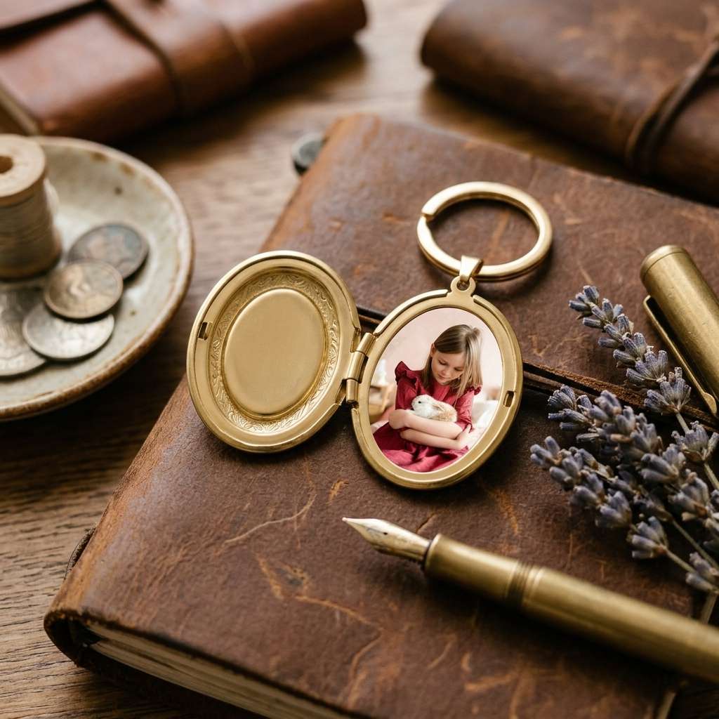 Personalized Oval Floral Photo Locket Keychain