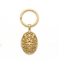 Personalized Oval Lattice Photo Locket Keychain - Gold