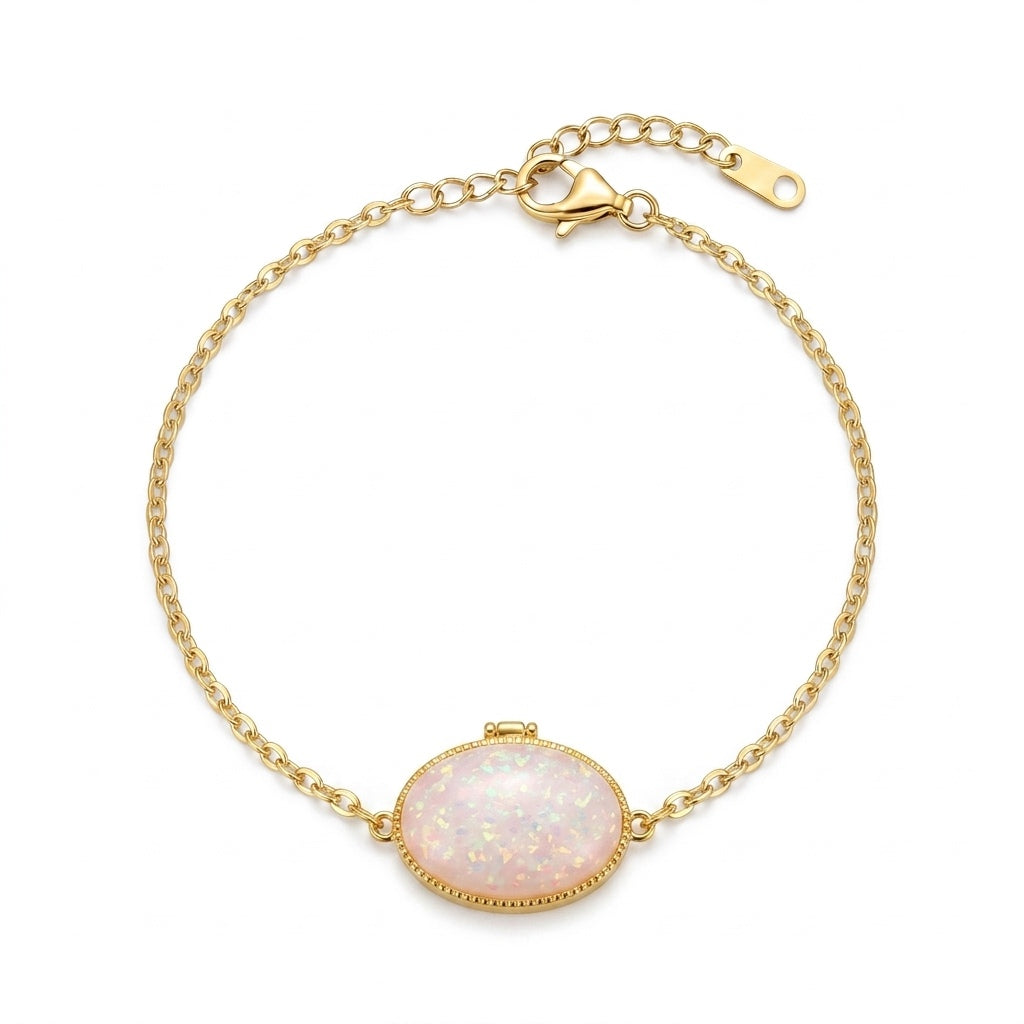 Personalized Oval Photo Locket Bracelet - Gold