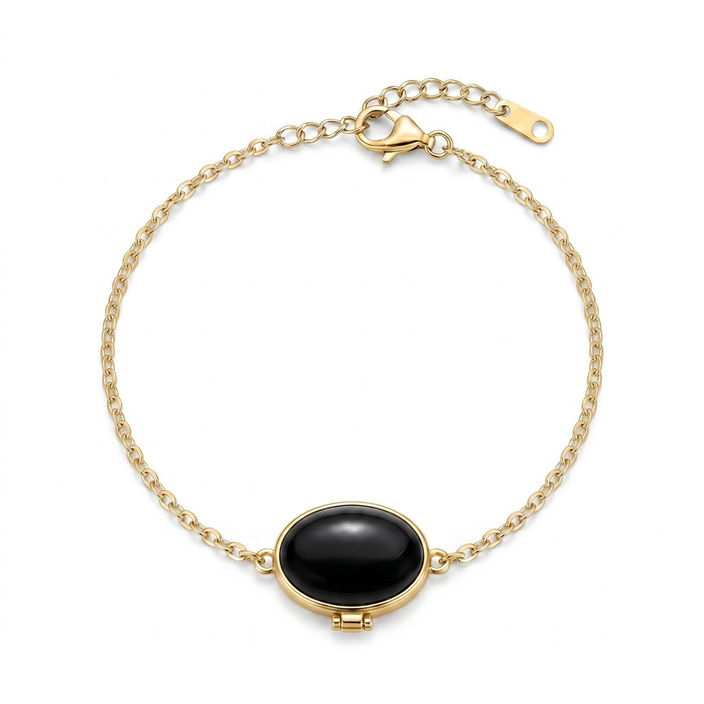 Personalized Oval Photo Locket Bracelet - Gold And Black