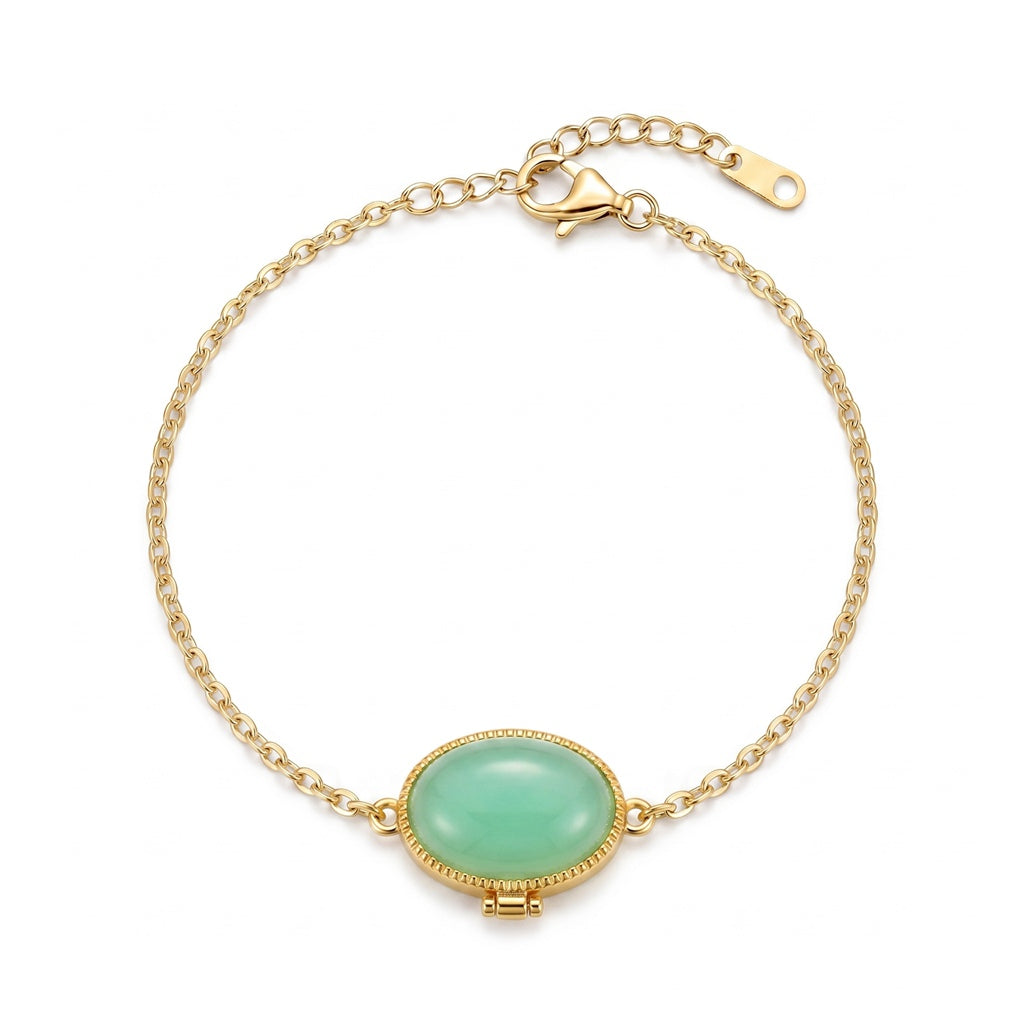 Personalized Oval Photo Locket Bracelet - Gold And Green